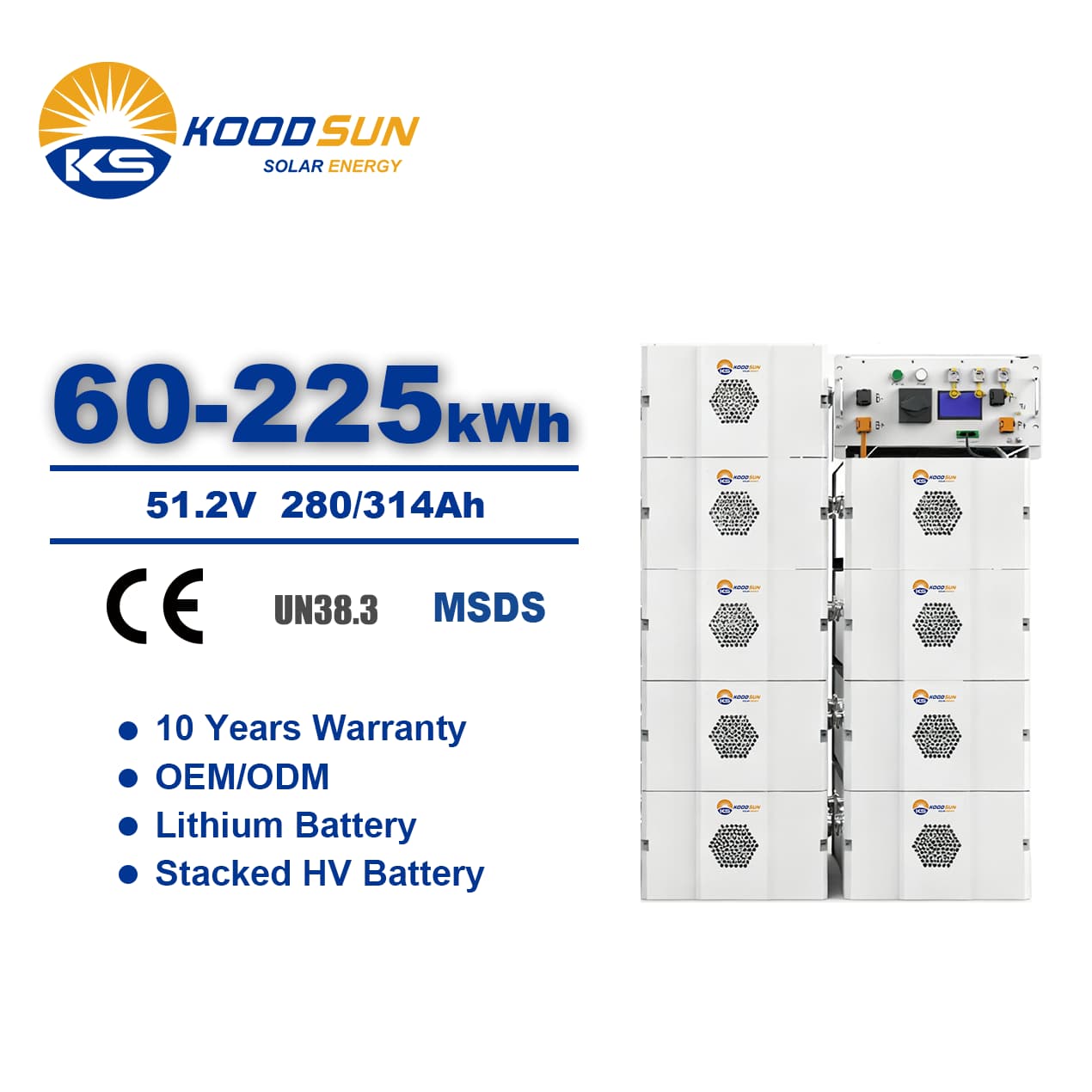 Koodsun Factory New Products High Voltage 100kwh Stacked Lithium Battery for C&I -Koodsun
