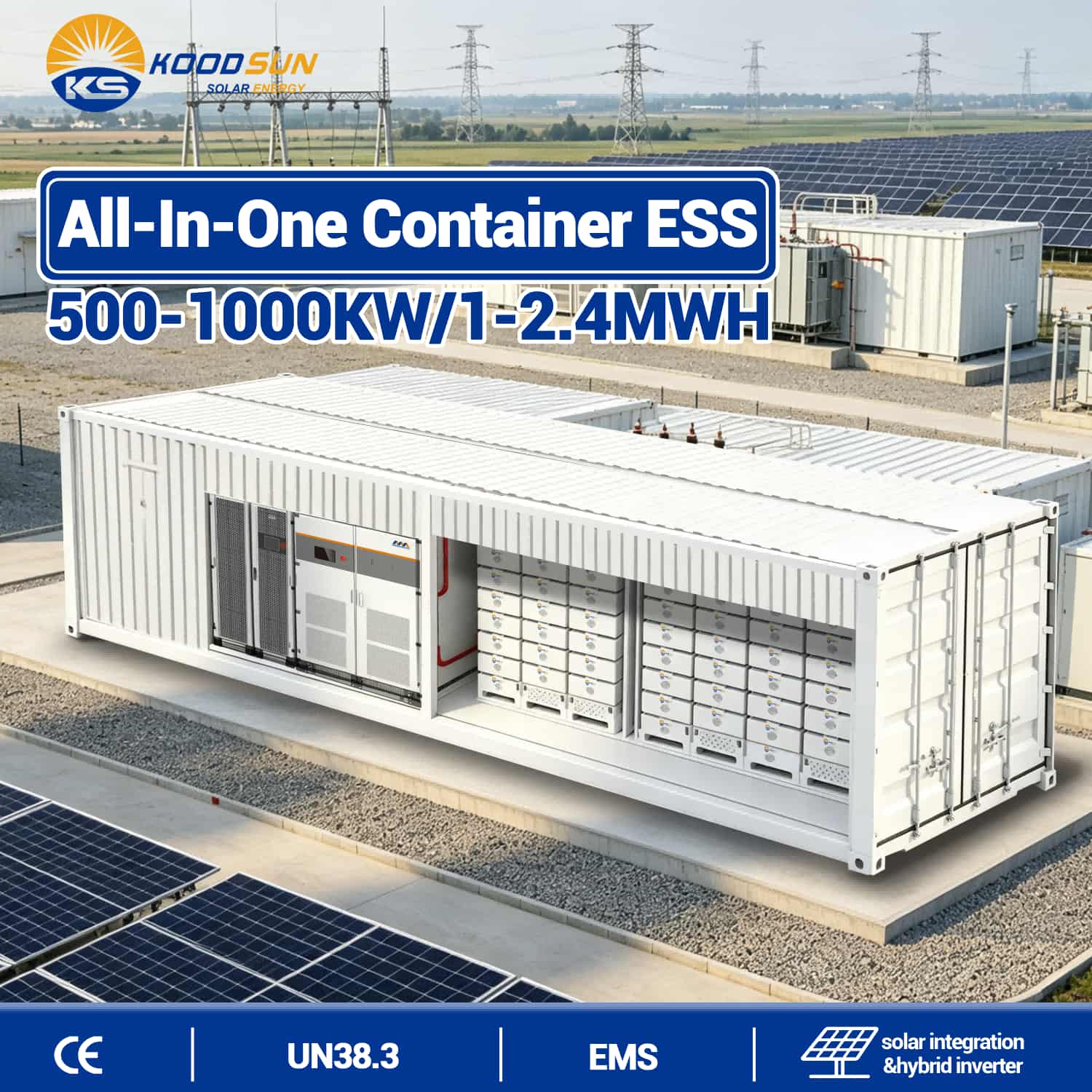 Koodsun High Voltage Container ESS 1MWh 2MWh Megawatt Solar Energy Storage SystemContainerized BESS with Smart Cooling EMS -Koodsun